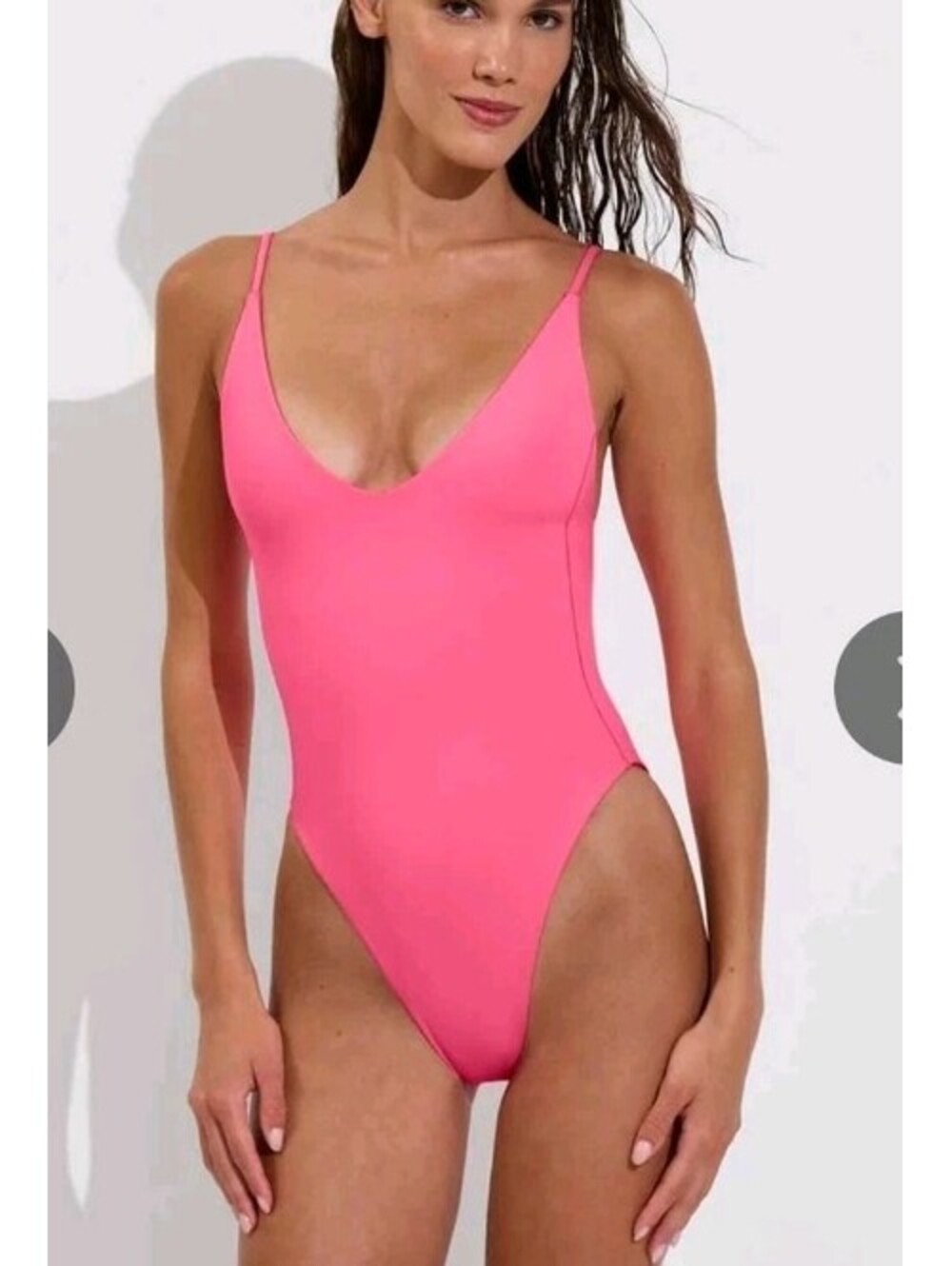 Left On Friday Saturday Suit L Hot Pink One Piece V Back NWT